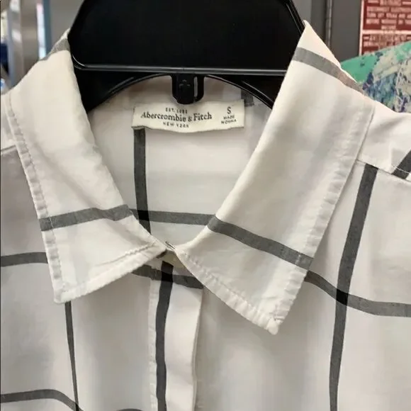 Abercrombie & Fitch blouse white grey checks small - Picture 4 of 8